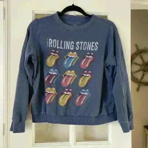 The Rolling Stones Blue Women's Tongue Logo Relaxed Comfy Sweatshirt Small